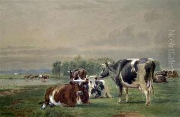 Cattle In A Landscape Oil Painting by John MacPherson