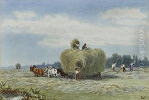 Carting The Hay; At The Sea Shore; A River Landscape, Three Oil Painting by John MacPherson