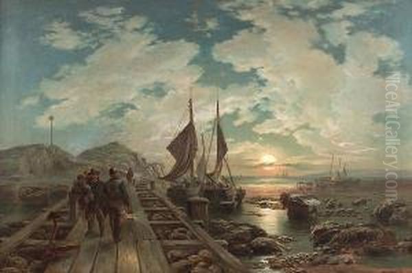 Waiting For The Tide (possibly Burntisland) Oil Painting by John MacPherson