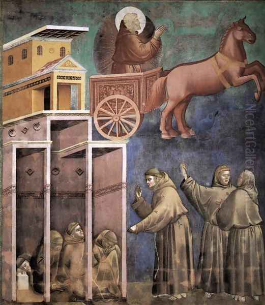 Legend of St Francis- 8. Vision of the Flaming Chariot 1297-99 Oil Painting by Giotto Di Bondone