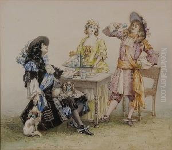 King Charles Ii And The Chocolate Girl, 1915, Inscribed Verso Oil Painting by Percy Thomas Macquoid