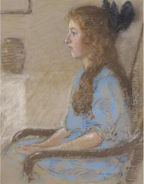 Seated Girl In Blue Oil Painting by Elmer Livingston Macrae