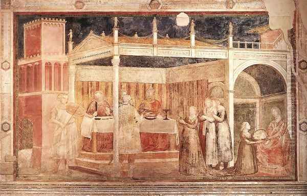 Scenes from the Life of St John the Baptist- 3. Feast of Herod 1320 Oil Painting by Giotto Di Bondone