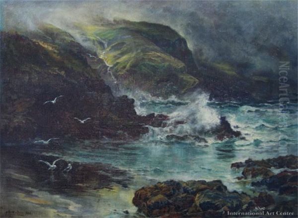 Rocky Coastline Oil Painting by John Mcintosh Madden