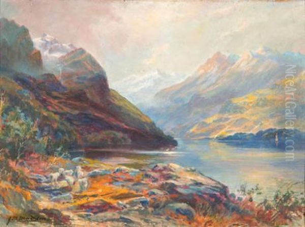 Mountain Landscape Withsheep Oil Painting by John Mcintosh Madden