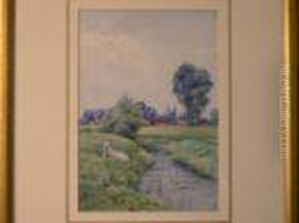 Embrook Nr Reading,girl Resting By A Stream Oil Painting by John Mcintosh Madden