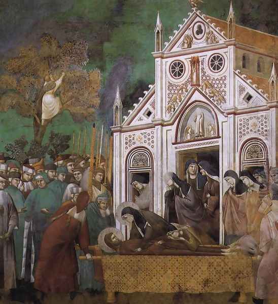 Legend of St Francis- 23. St. Francis Mourned by St. Clare 1300 Oil Painting by Giotto Di Bondone