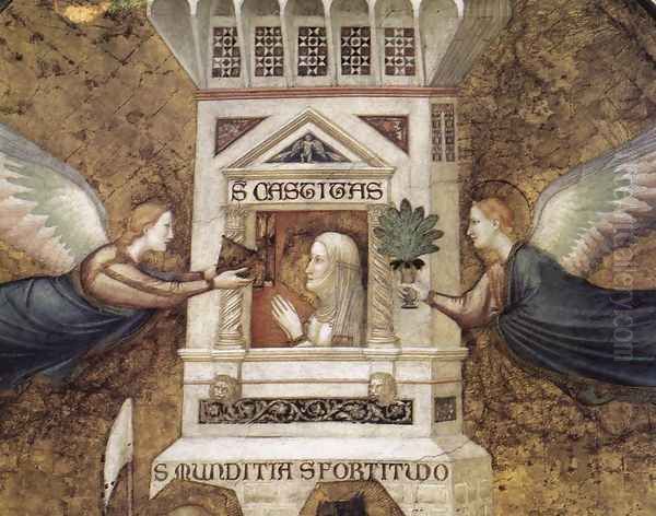 Franciscan Allegories- Allegory of Chastity (detail 1) c. 1330 Oil Painting by Giotto Di Bondone