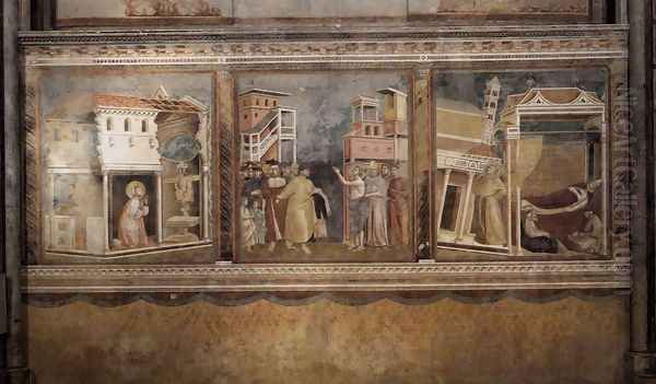 Legend of St Francis- Scenes Nos. 4-6 1297-99 Oil Painting by Giotto Di Bondone