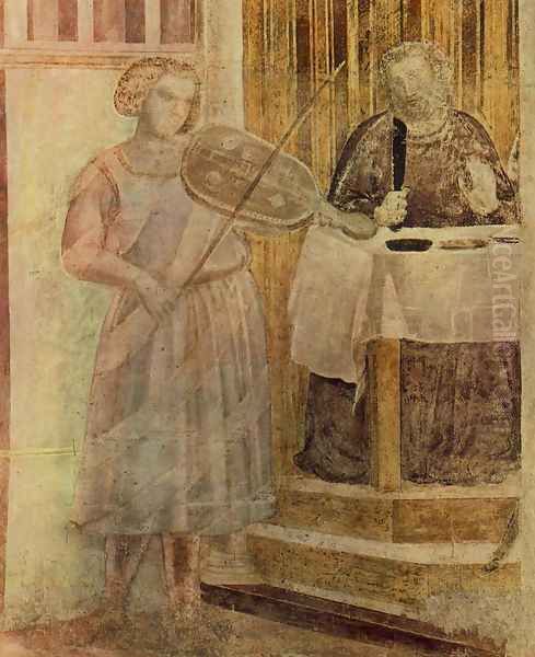 Scenes from the Life of St John the Baptist- 3. Feast of Herod (detail 1) 1320 Oil Painting by Giotto Di Bondone