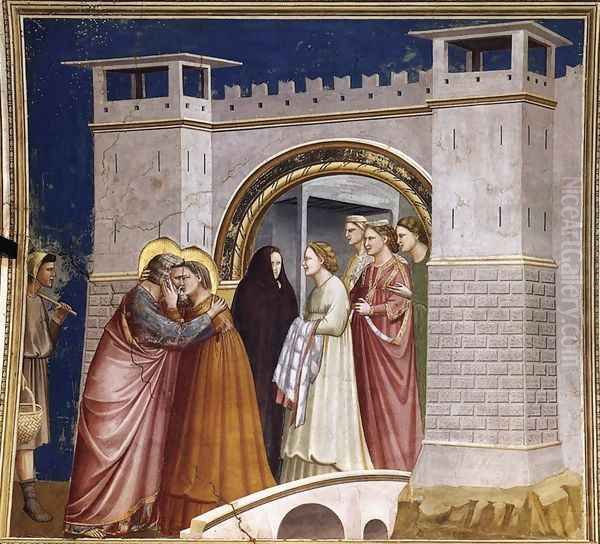 No. 6 Scenes from the Life of Joachim- 6. Meeting at the Golden Gate 1304-06 Oil Painting by Giotto Di Bondone