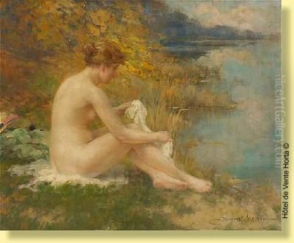 Jeunebaigneuse Nue Au Bord De L'etang Oil Painting by Jacques, Jakob Madiol