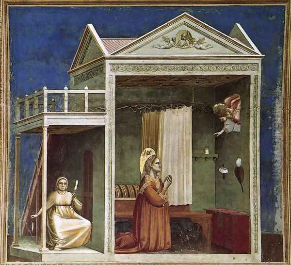 No. 3 Scenes from the Life of Joachim- 3. Annunciation to St Anne 1304-06 Oil Painting by Giotto Di Bondone