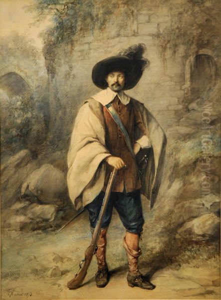 Portrait D'homme Au Fusil Oil Painting by Jean-Baptiste Madou