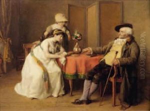 Couple Attable Oil Painting by Jean-Baptiste Madou