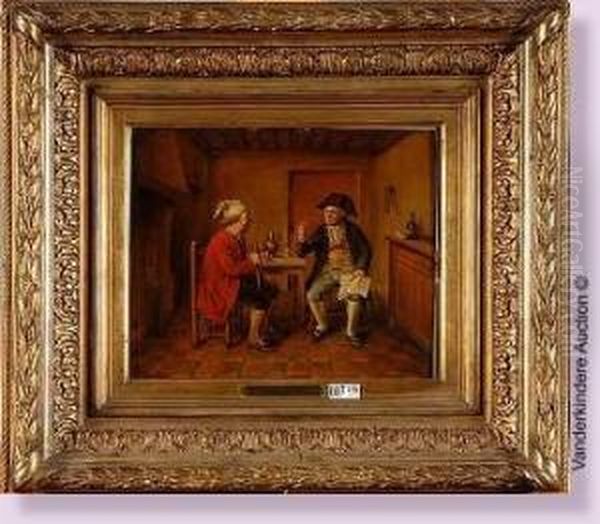 Deux Hommes En Conversation A L'auberge Oil Painting by Jean-Baptiste Madou