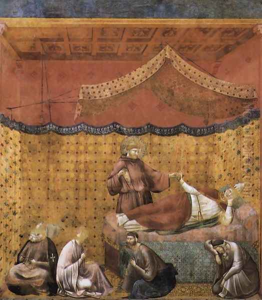 Legend of St Francis- 25. Dream of St Gregory 1300 Oil Painting by Giotto Di Bondone