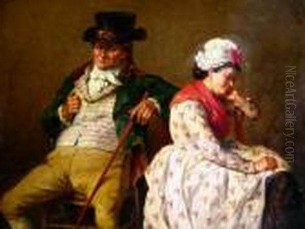 Couple In An Interior Oil Painting by Jean-Baptiste Madou