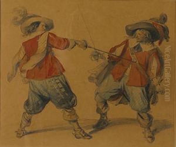 Mousquetaires En Duel Oil Painting by Jean-Baptiste Madou