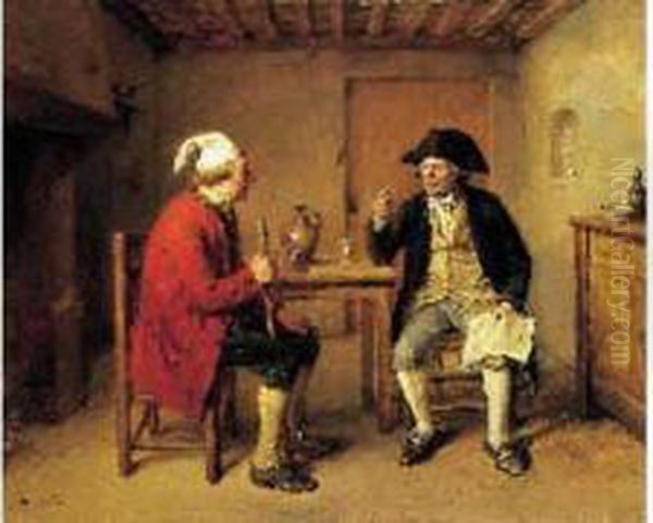 La Causerie Autour D'un Verre Oil Painting by Jean-Baptiste Madou