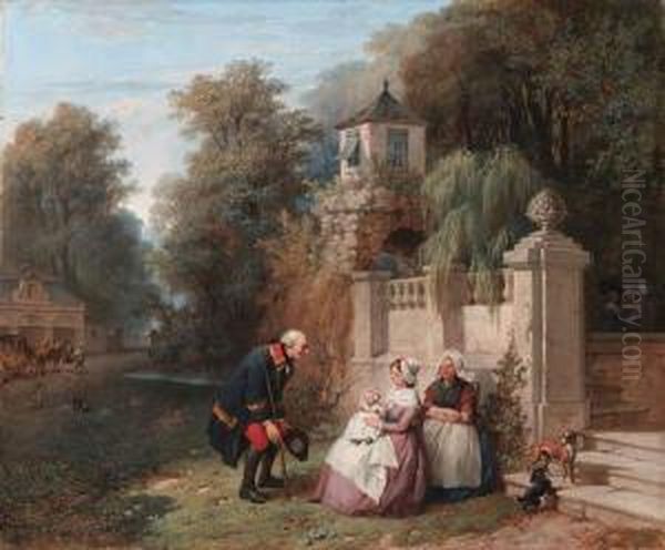 Receiving Her First Visitor Oil Painting by Jean-Baptiste Madou