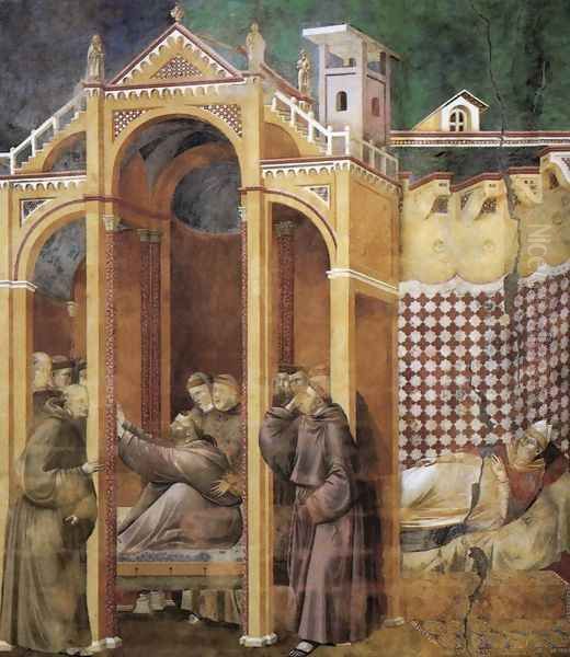 Legend of St Francis- 21. Apparition to Fra Agostino and to Bishop Guido of Arezzo 1300 Oil Painting by Giotto Di Bondone