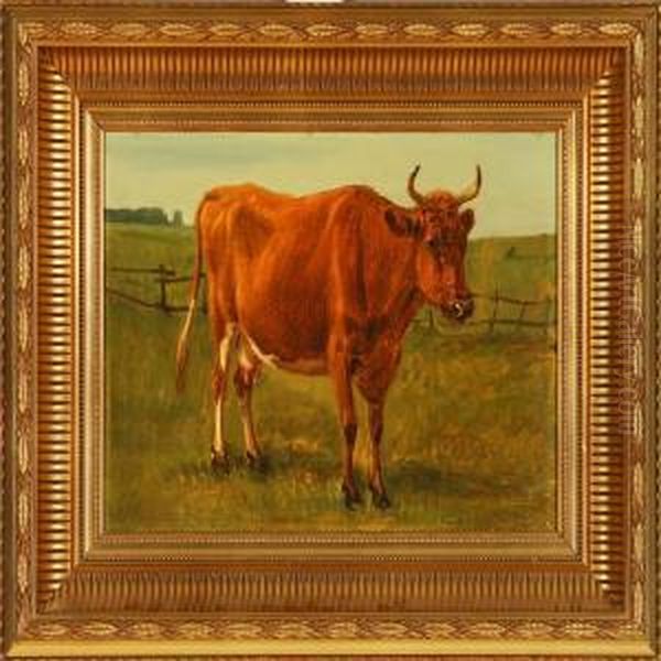 Cow On A Field Oil Painting by Andreas Peter Madsen