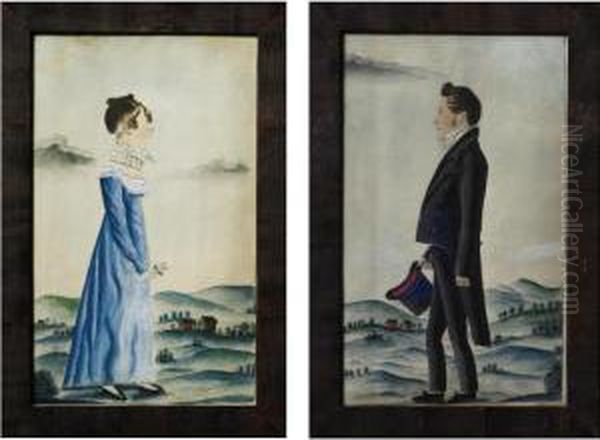 Elizabeth Barr Terree Haines And Henry Haines: A Pair Of Portraits Oil Painting by Jacob Maentel