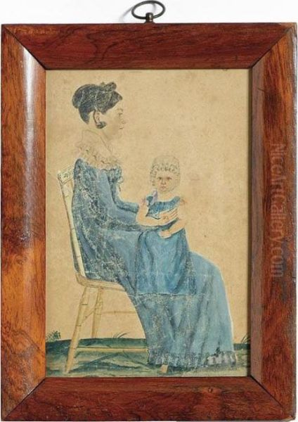 Portrait Of A Dark-haired Young 
Woman Seated In A Paint-decorated Bamboo-turned Side Chair With A Child 
In Her Lap Oil Painting by Jacob Maentel