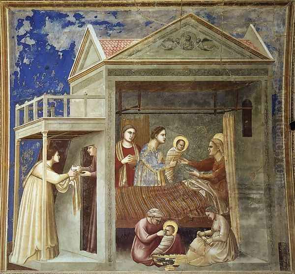 No. 7 Scenes from the Life of the Virgin- 1. The Birth of the Virgin 1304-06 Oil Painting by Giotto Di Bondone