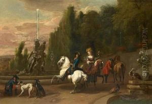 Elegant Figures On Horseback Departing For The Hunt Oil Painting by Dirck Maas