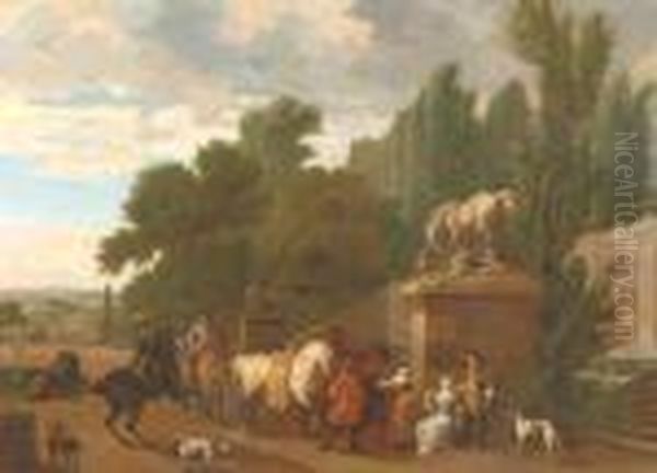 Hunting Party At Restoutside A Mansion Oil Painting by Dirck Maas