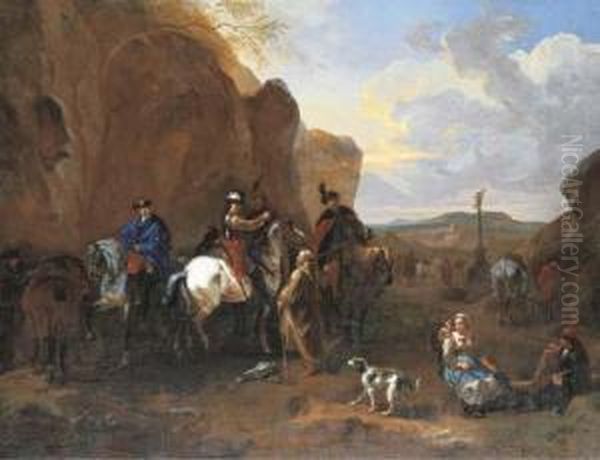 Cossacks On Horseback Asking A Hermit For Directions Oil Painting by Dirck Maas