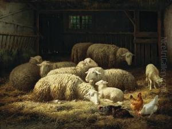 Ewes Oil Painting by Eugene Remy Maes