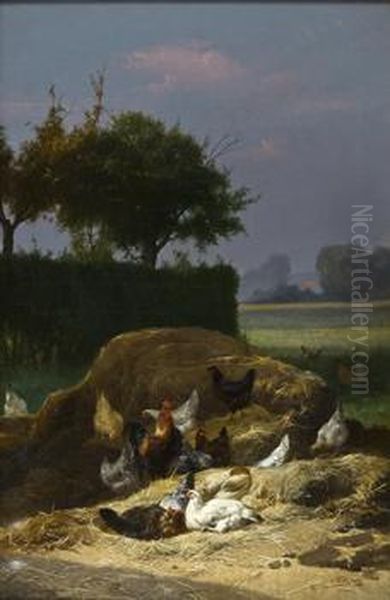 Farm Yard Scene (desc) Oil Painting by Eugene Remy Maes