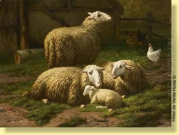 Moutons Et Poules Oil Painting by Eugene Remy Maes