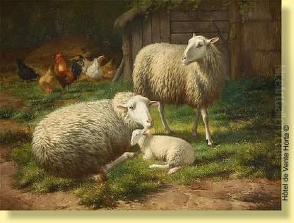 Moutons Et Volaille Oil Painting by Eugene Remy Maes