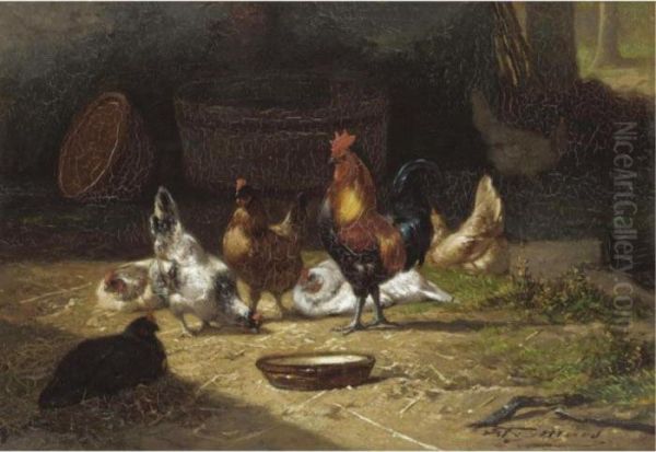 Farmyard Scene Oil Painting by Eugene Remy Maes