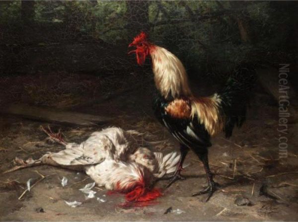 The Cock Fight Oil Painting by Eugene Remy Maes