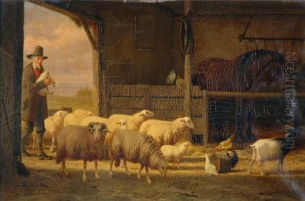 The New Lamb Oil Painting by Eugene Remy Maes