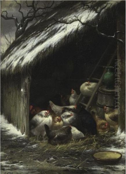 Chickens In A Barn Oil Painting by Eugene Remy Maes