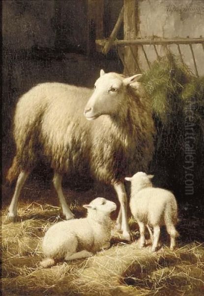 Moutons Dans La Bergerie Oil Painting by Eugene Remy Maes