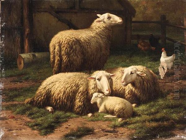 In The Farmyard Oil Painting by Eugene Remy Maes