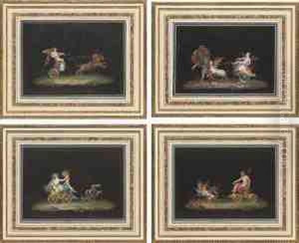 Amor Magnanimo; Amor Geloso; Cerere; And Tiofo Di Plutone, A Set Of 4 Gouaches Oil Painting by Michaelangelo Maestri