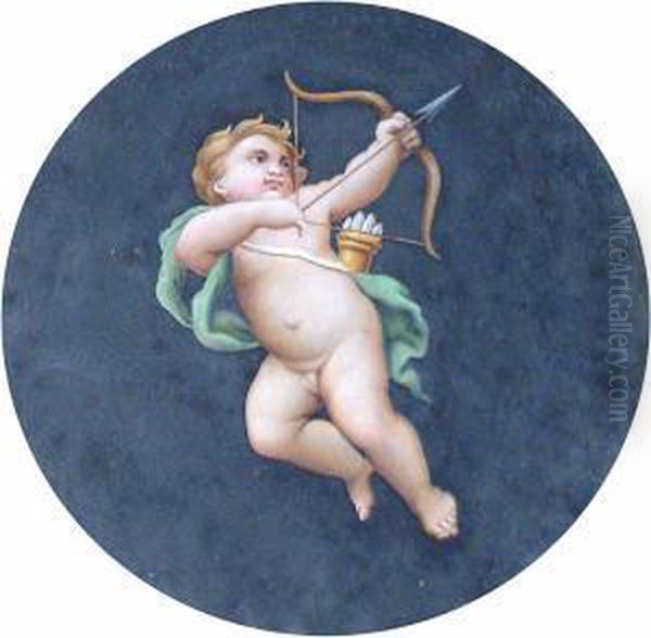 Study Of A Putto With Bow And Arrow; Study Of Putto With Olive Branch Oil Painting by Michaelangelo Maestri