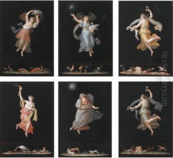 A Group Of Six Allegorical Female Figures:
 Five Hours Of The Night;
 One Hour Of The Day Oil Painting by Michaelangelo Maestri