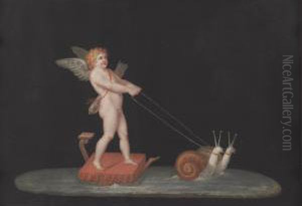 Cupid Drawn By Snails Oil Painting by Michaelangelo Maestri