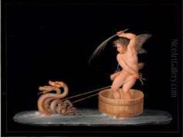 Cupidon Sur Son Char Tire Par Deux Dragons Oil Painting by Michaelangelo Maestri