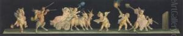 Putti Driving A Chariot Drawn By Goats Oil Painting by Michaelangelo Maestri