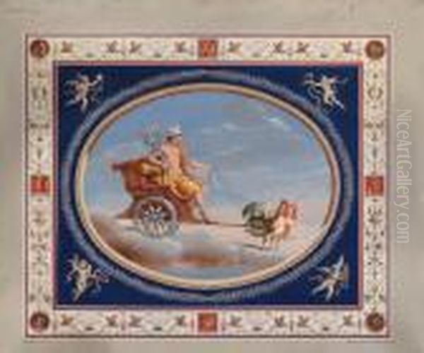 Mercury In A Chariot Drawn By Cockerels; And Mars Standing In Achariot Drawn By Horses Oil Painting by Michaelangelo Maestri